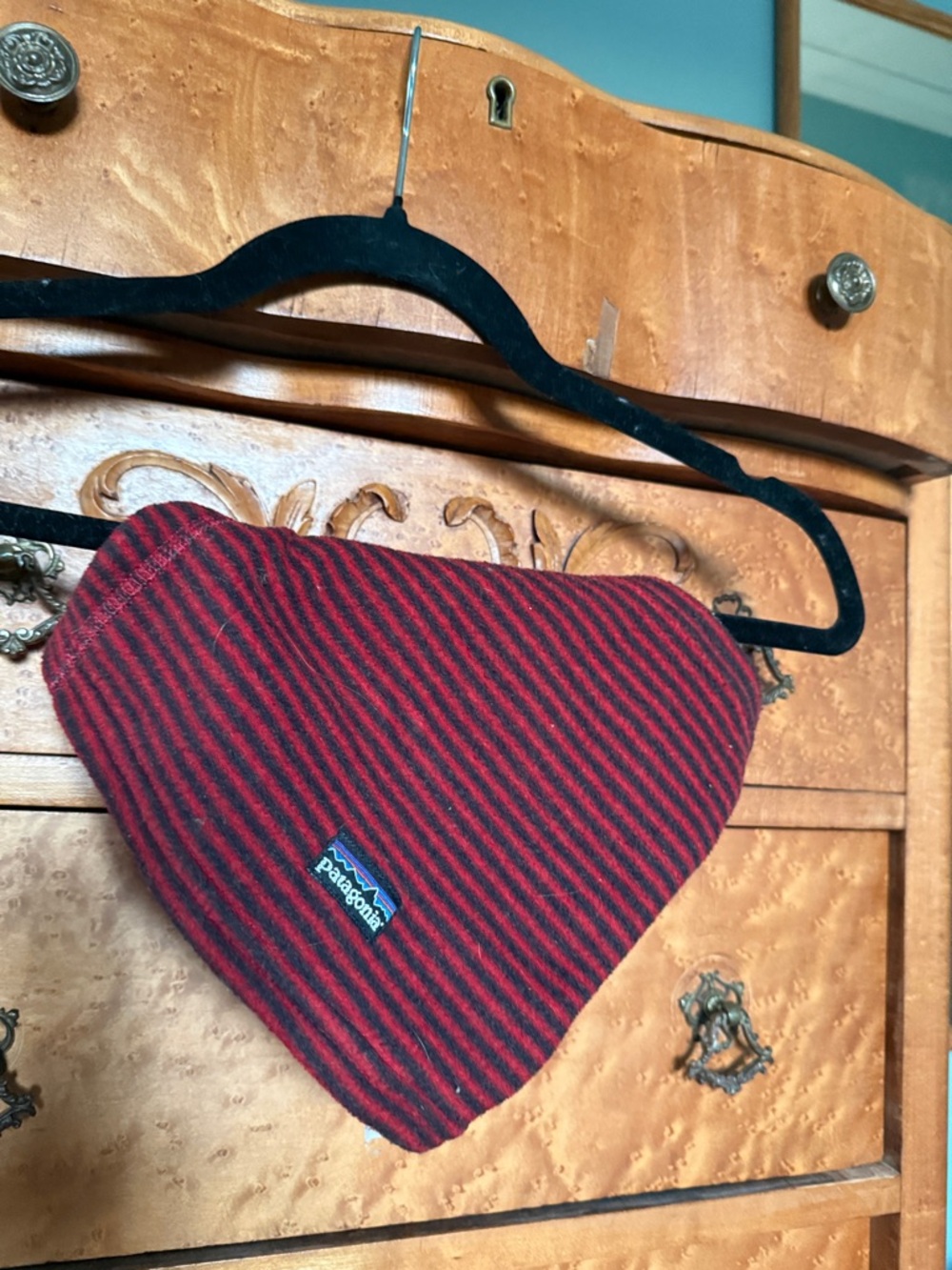 Patagonia Red and Black Striped Knit Neck Gaiter